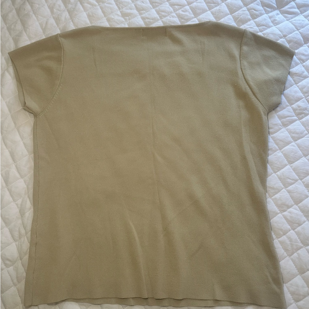 Vintage Beige Short Sleeve Sweater with Blue Embroidered Flowers (Size L) - Picture 8 of 8